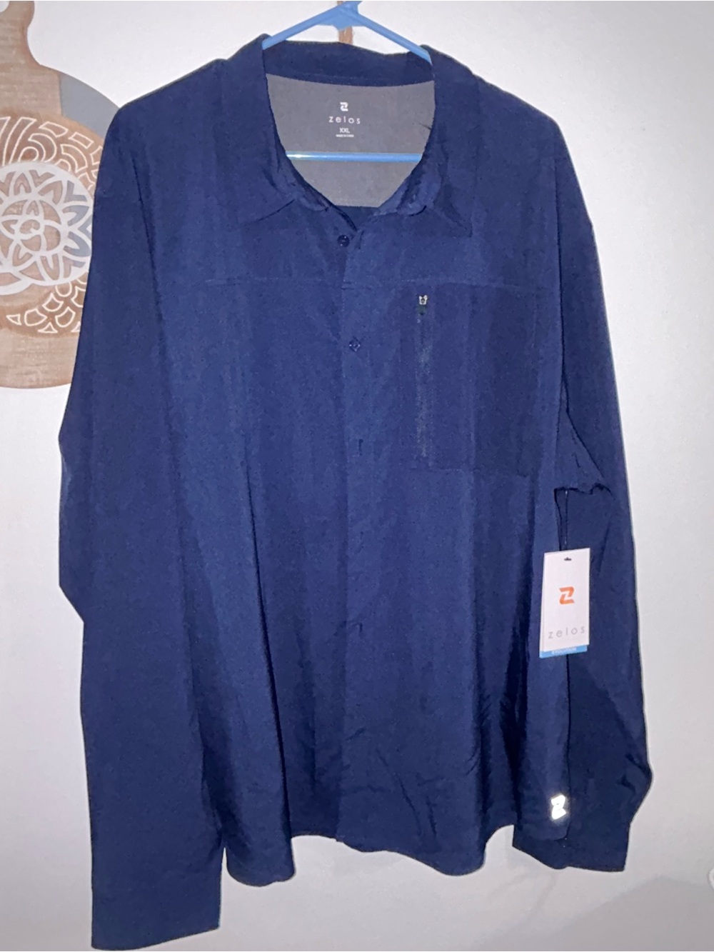 ZELOS Navy Long Sleeve Button Shirt - Deep Navy